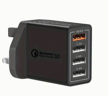 4-Port USB Fast Charger Plug – Quick Charge 3.0 Wall Adapter (UK Plug)