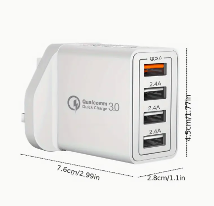 4-Port USB Fast Charger Plug – Quick Charge 3.0 Wall Adapter (UK Plug)