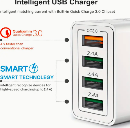 4-Port USB Fast Charger Plug – Quick Charge 3.0 Wall Adapter (UK Plug)