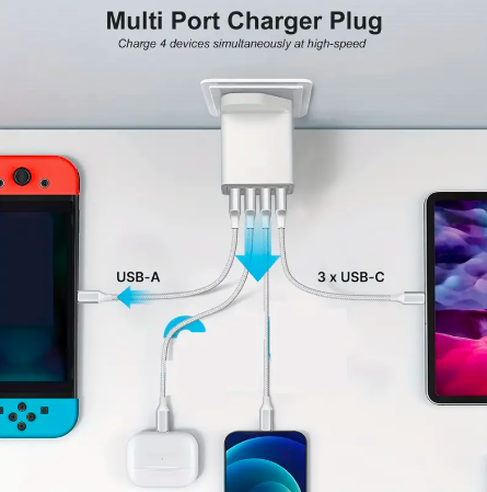 4-Port USB Fast Charger Plug – Quick Charge 3.0 Wall Adapter (UK Plug)